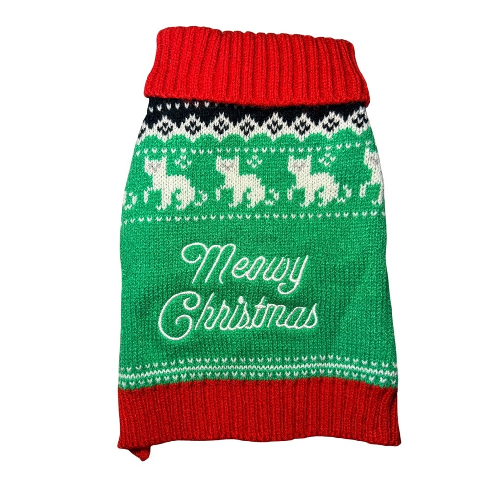 Meowy‎ Christmas Pet Sweater Green Red Fair Isle Cat Dog Holiday One Size OS